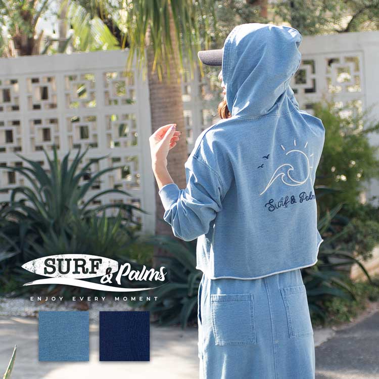SURF&Palms　洗い加工　デニム調　トップス　フード　パーカー　スカート　パンツ