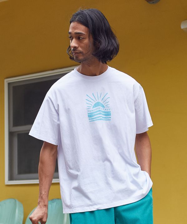 kaocoシャツ 接触冷感】サンシャインメンズTシャツ【SURF&Palms】(WH SUN