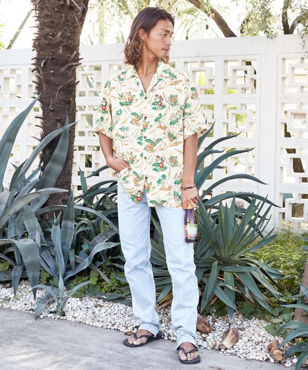 フレンドアイルアロハメンズシャツ【TWO PALMS】(L CHARCOAL