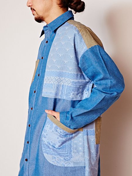 ダーナメンズロングシャツ Blue チャイハネ 公式通販
