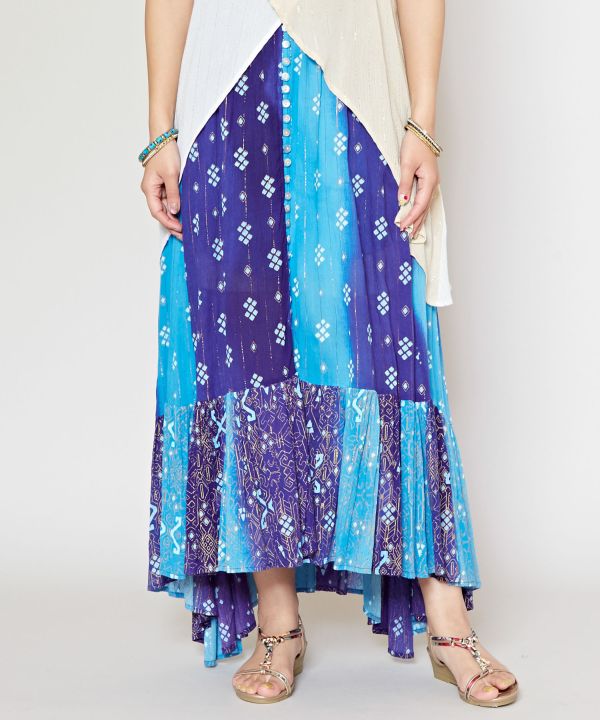 ガーグラースカート　花柄ロングスカート 青系　インド綿　チャイハネ　マライカ グラージャスカート(BLUE): 『チャイハネ』公式通販