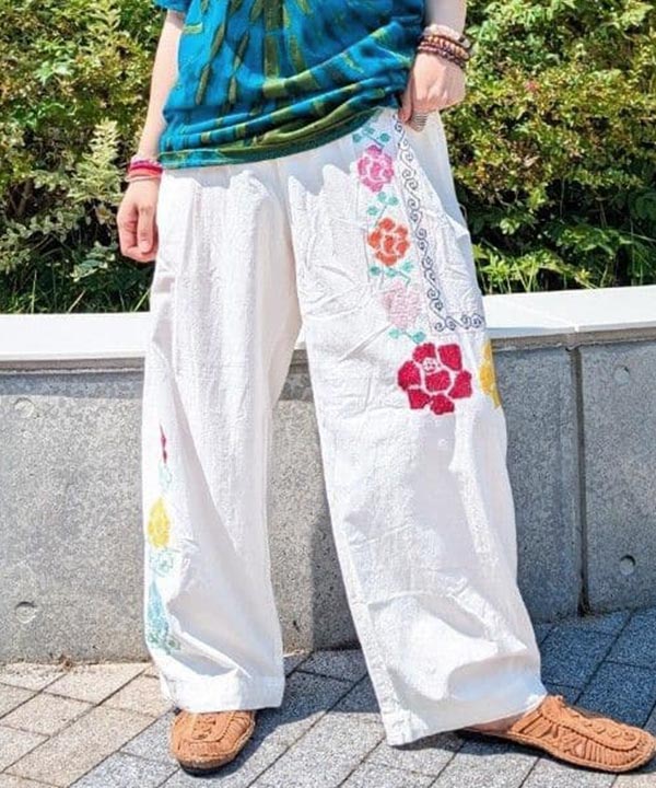 チャイハネ，1点もの、刺繍、刺し子、カンタ、男女兼用、刺繍パンツ