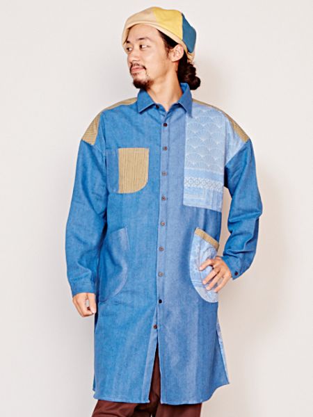 ダーナメンズロングシャツ Blue チャイハネ 公式通販