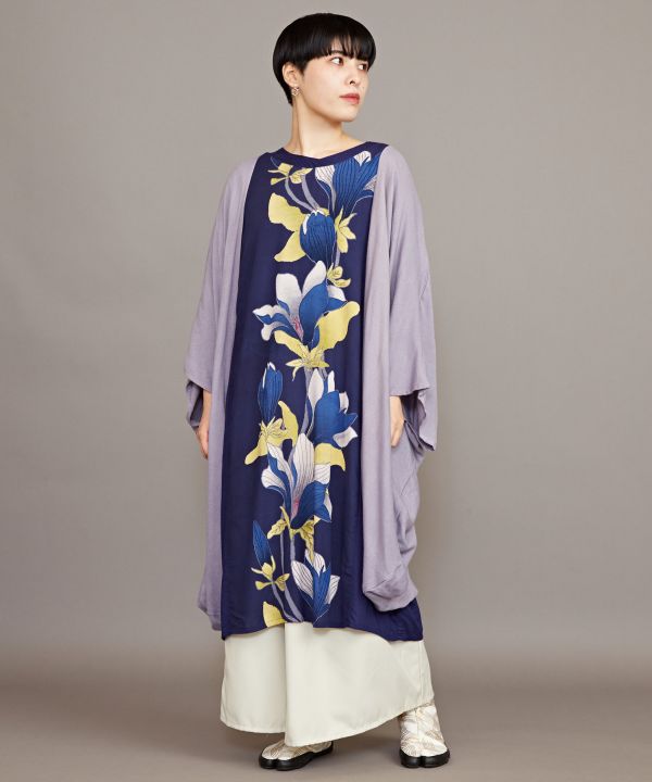和モダン花筏の芍薬柄ワンピース◇新品青緑◇着物みたいに着こなせる