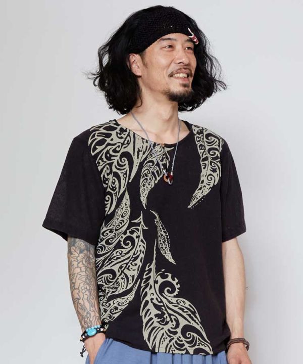 ☆チャイハネ　男女兼用　コットンシャツ　インド綿　かみなり雲柄☆サムイ　美品